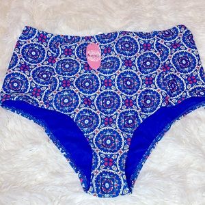 Anemone Blue Pink High Waisted Bikini Bottom Size Large